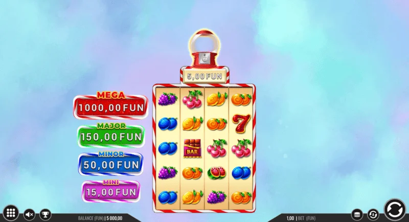 Sweet Candy Cash Stash – zaslon igre s stolpci in kontrolnimi gumbi